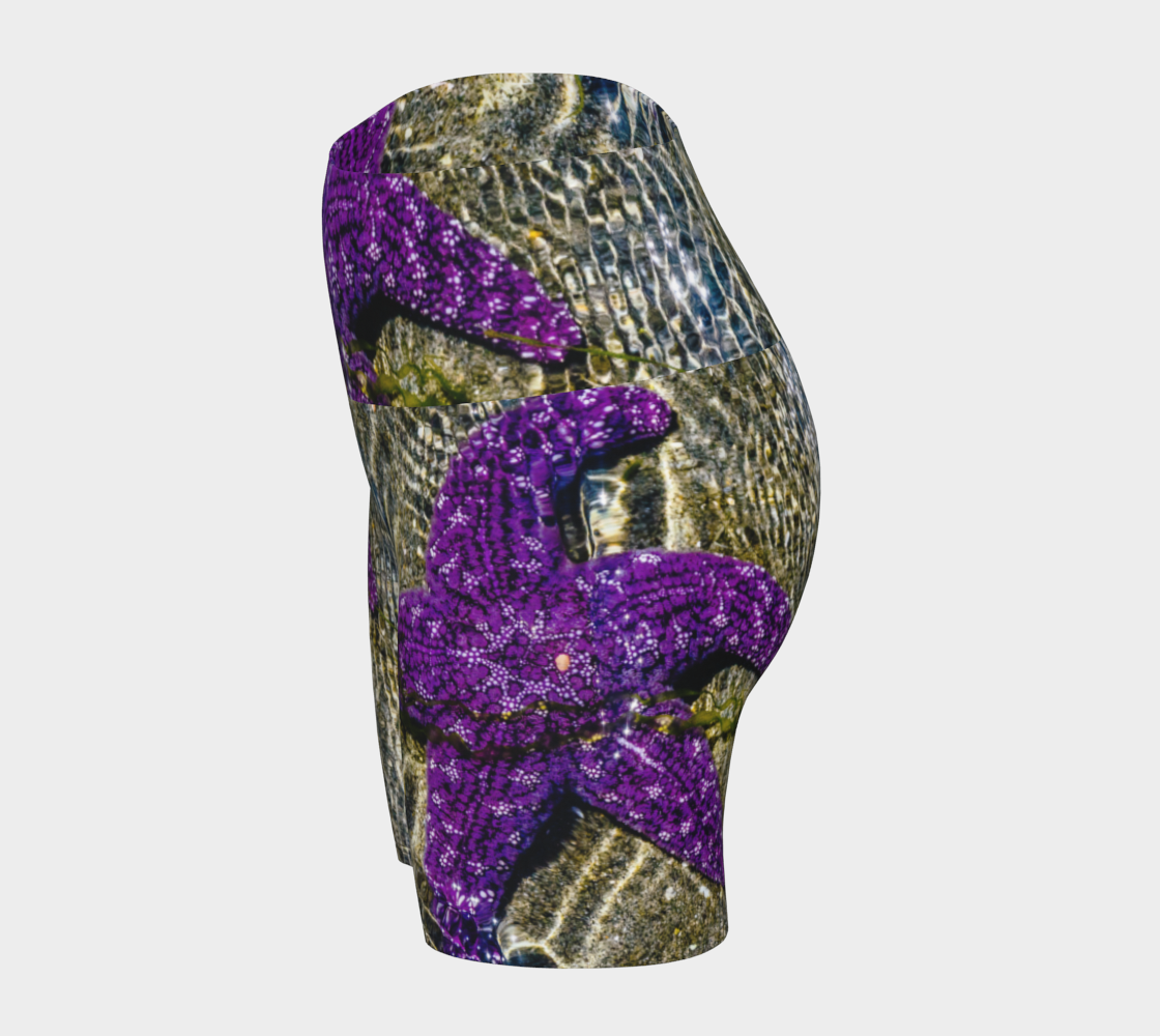 Amazing Starfish Yoga shorts features an all over print of an amazing purple starfish just under the water at low tide.