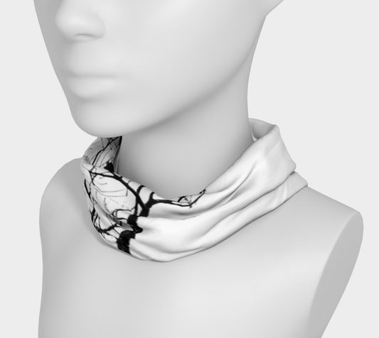 crow feather headband features a image of a tree with several crows in it and white feather .