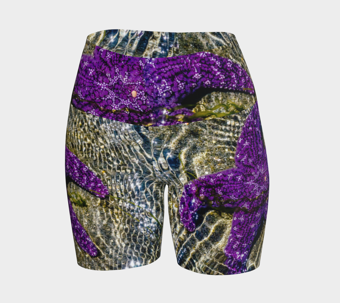 Amazing Starfish Yoga shorts features an all over print of an amazing purple starfish just under the water at low tide.
