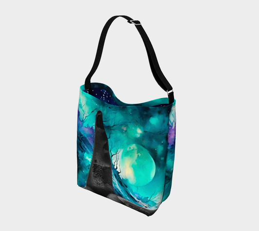 Orca Full Moon Neoprene Day Tote: Celestial Coastal Wildlife Print Bag