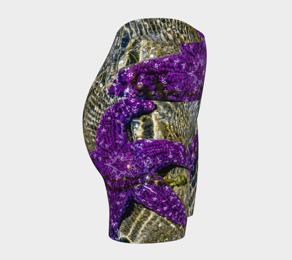Amazing Starfish Yoga shorts features an all over print of an amazing purple starfish just under the water at low tide.