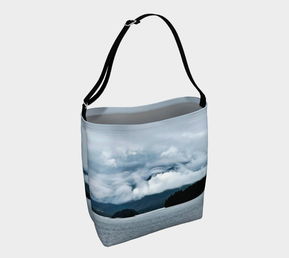 Alberni Inlet Neoprene Day Tote: Scenic Coastal Landscape Print Bag