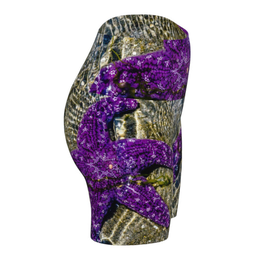 Amazing Starfish Yoga shorts features an all over print of an amazing purple starfish just under the water at low tide.