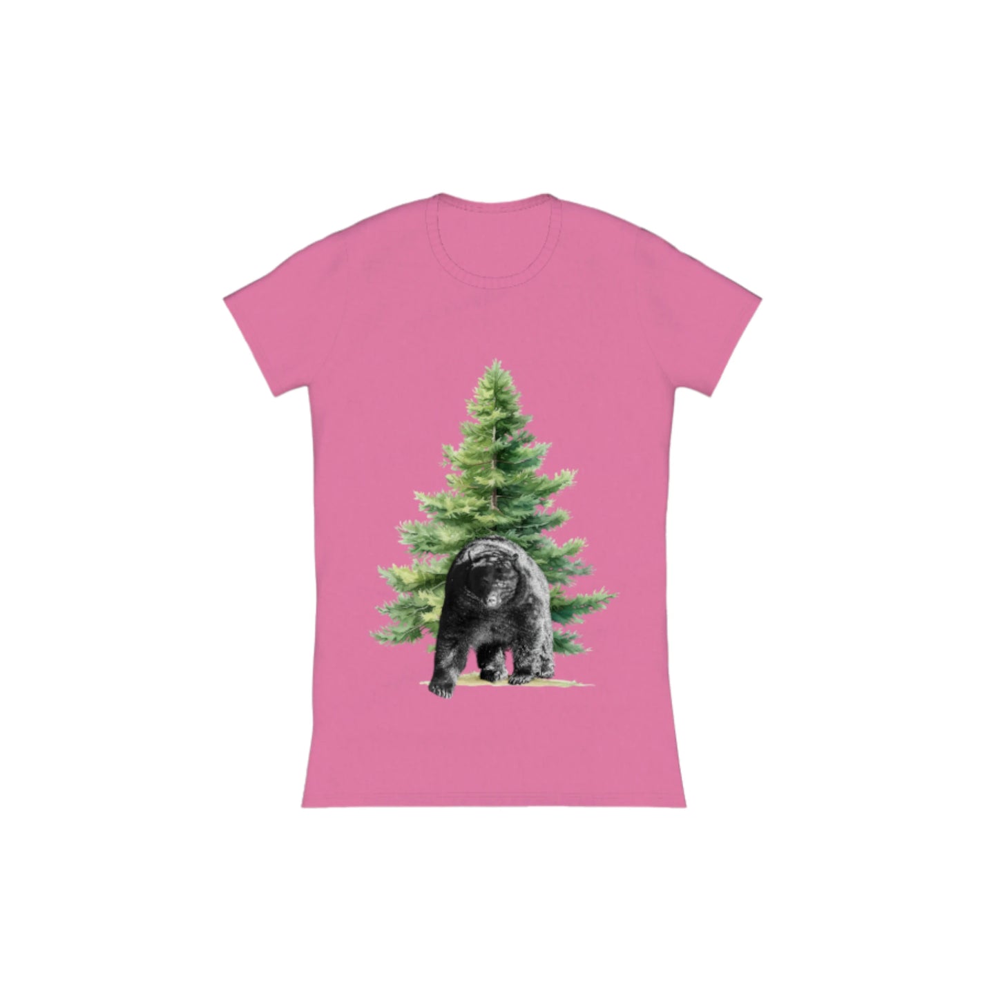 Observant Bear Comfort Slim Fit T-Shirt. The image is of a bear in front of a tree. by van isle goddess dot com
