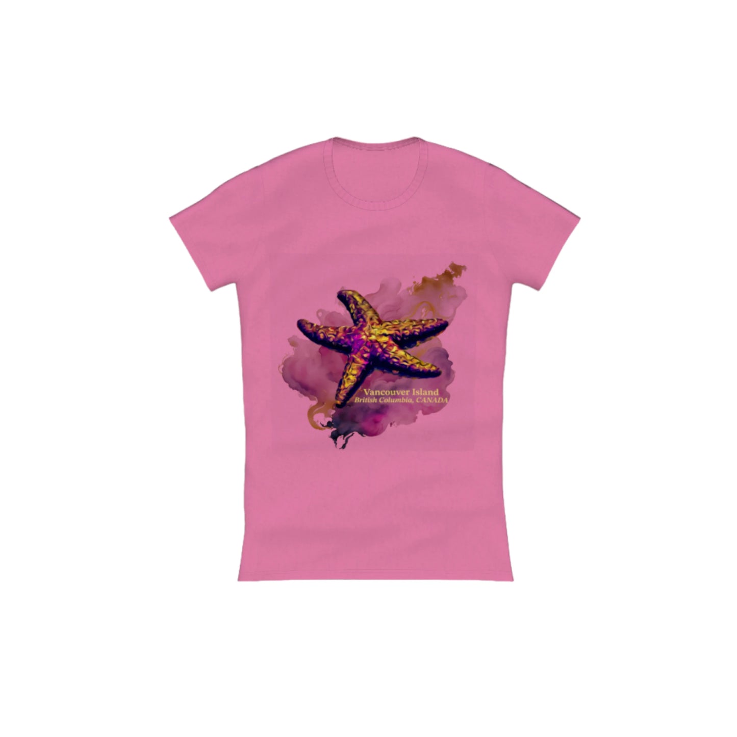 Star Track Vancouver Island BC Canada Comfort Slim Fit T-shirt. The image is of a starfish with a colourful abstract background. The words read Vancouver Island British Columbia Canada