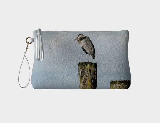 Blue Heron Perch Vegan Leather Makeup Bag