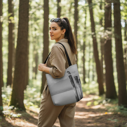 Blue Heron Perch Neoprene Day Tote: Elegant Wildlife-Inspired Print Bag