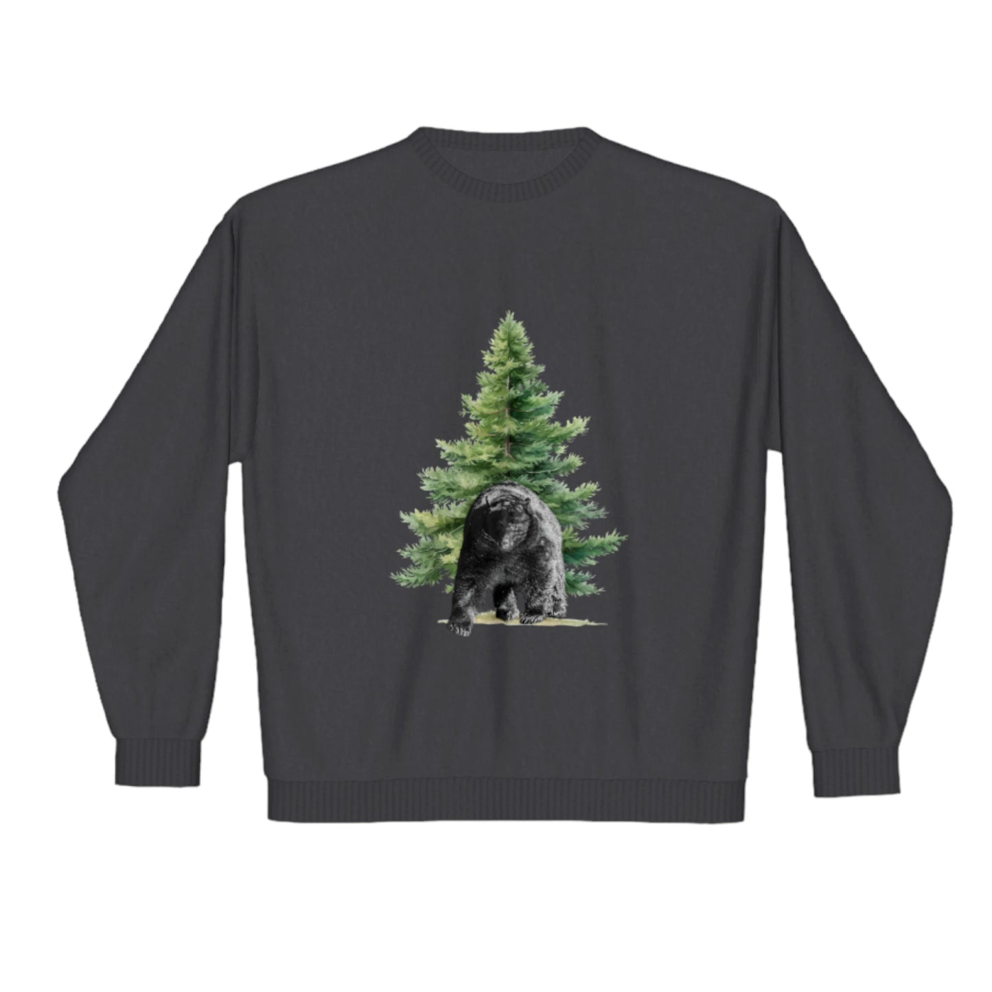 Observant Bear Premium Crewneck Sweatshirt. The image is of a bear in front of a tree.