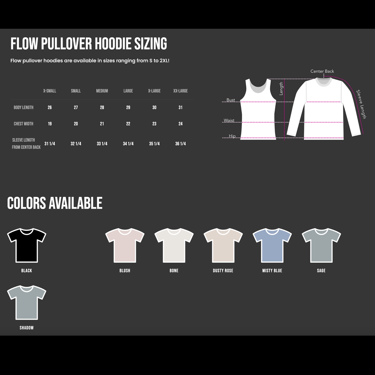 flow pullover hoodie size chart