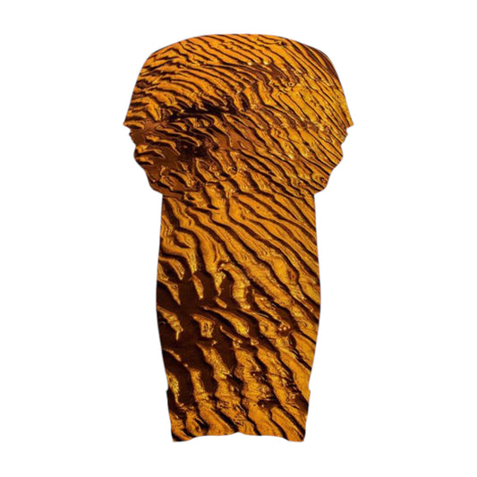 All over print of golden sand on a beach dress.