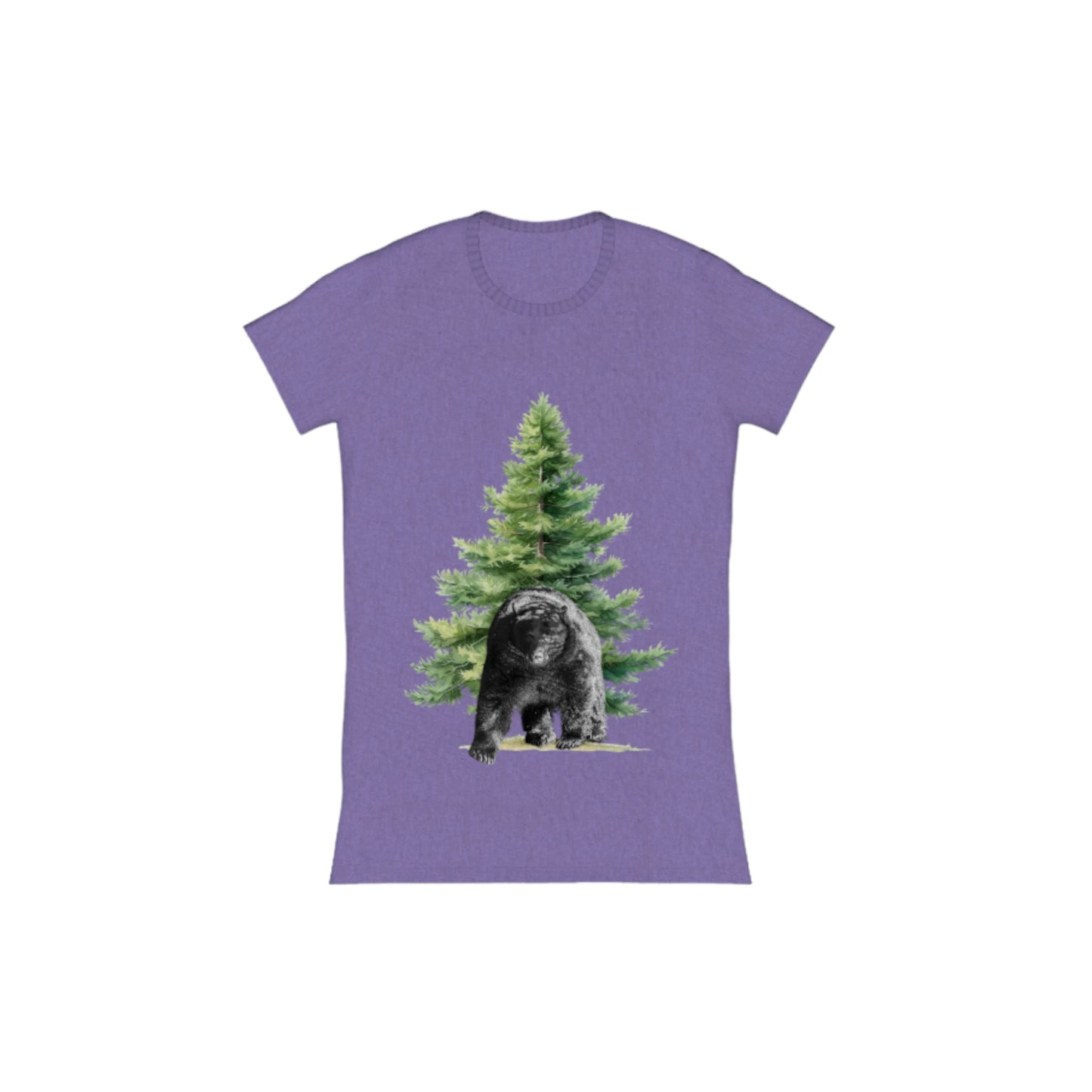 Observant Bear Comfort Slim Fit T-Shirt. The image is of a bear in front of a tree. by van isle goddess dot com