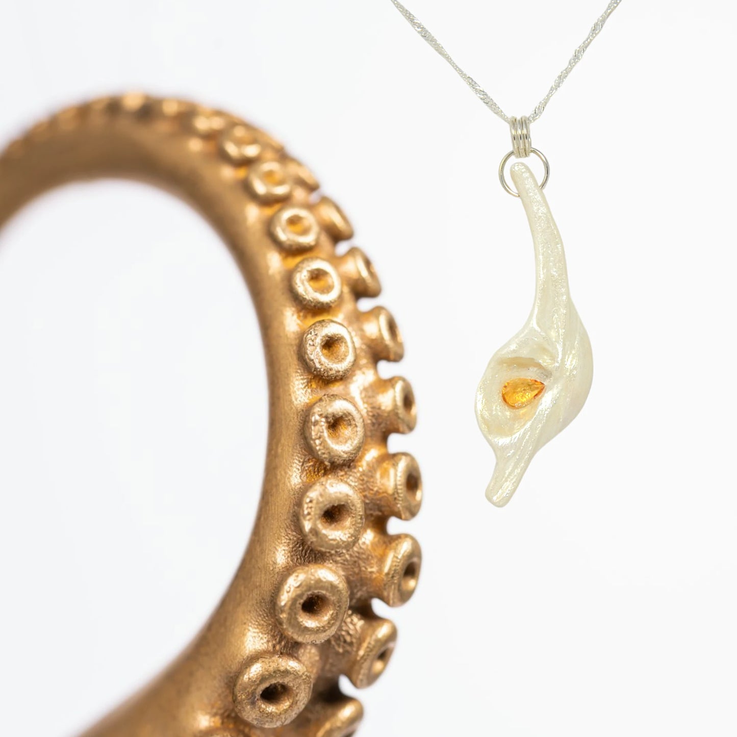Sun Star natural seashell pendant with a beautiful pear shaped rose cut Citrine.