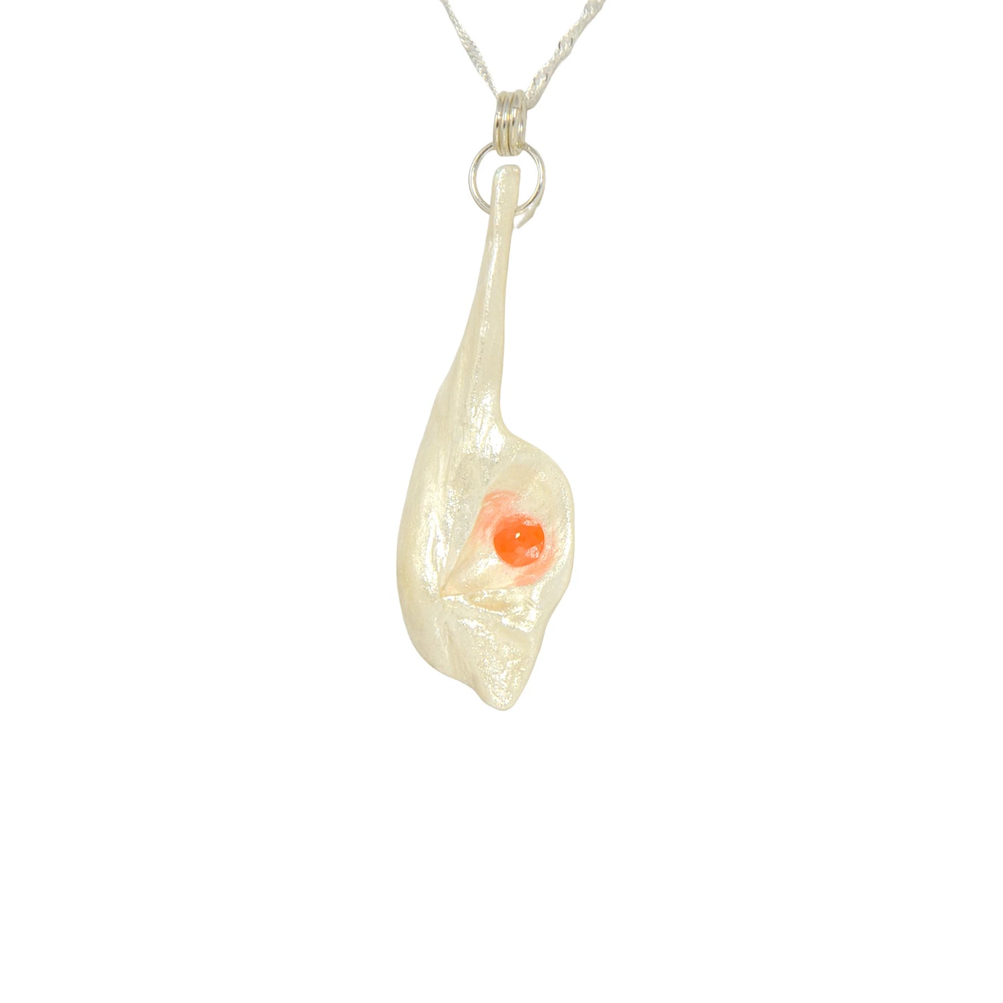 Tequila Sunrise natural seashell pendant a rose cut Carnelian gemstone.
