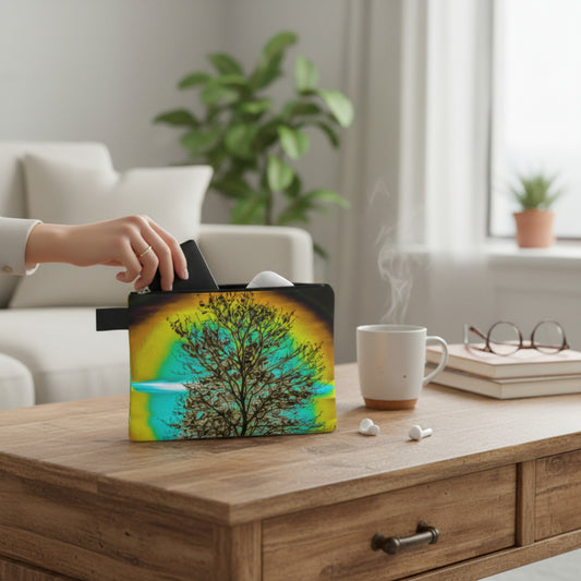 Island Tree of Life Adventure Tote on a coffee table with a person filling the tote.