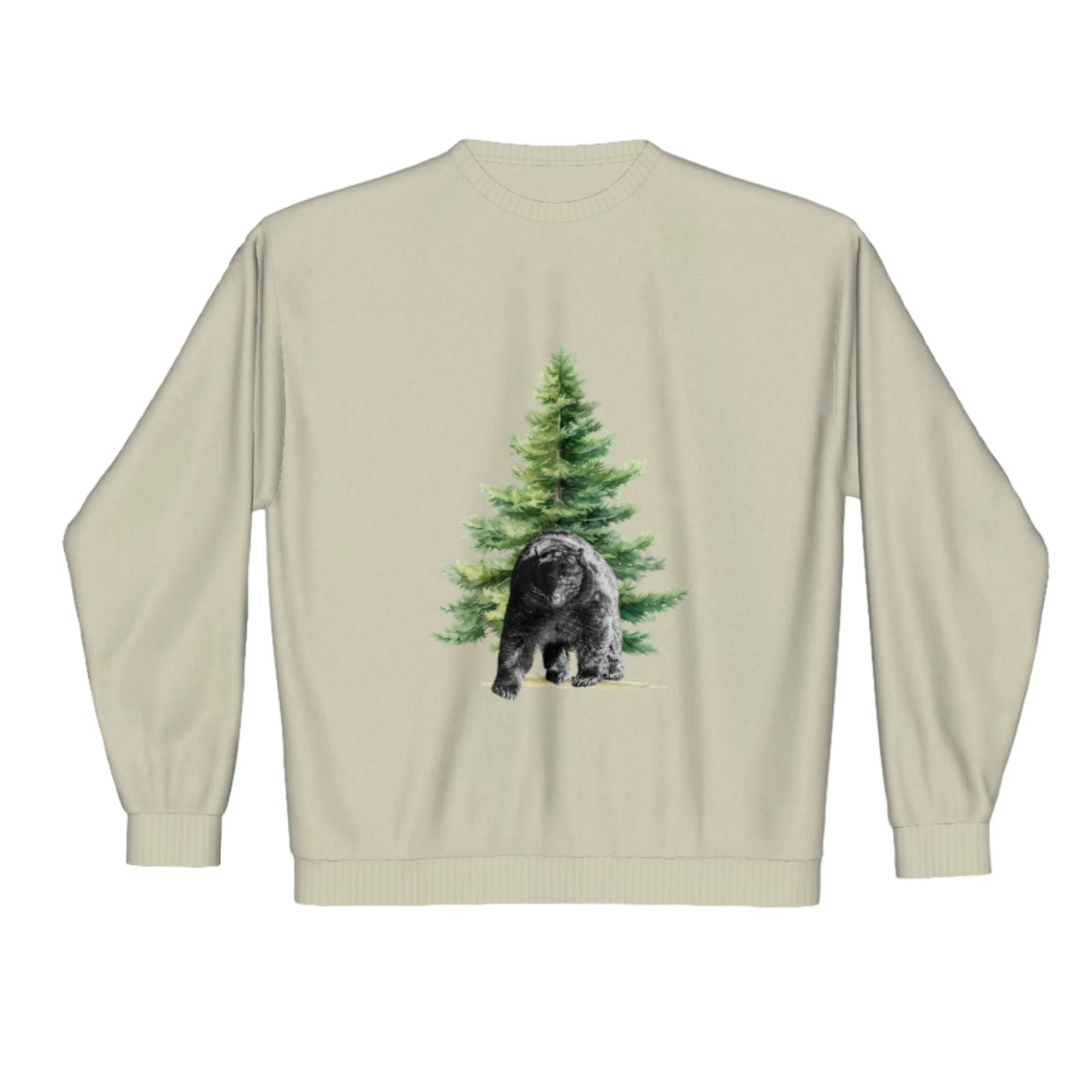 Observant Bear Premium Crewneck Sweatshirt. The image is of a bear in front of a tree.