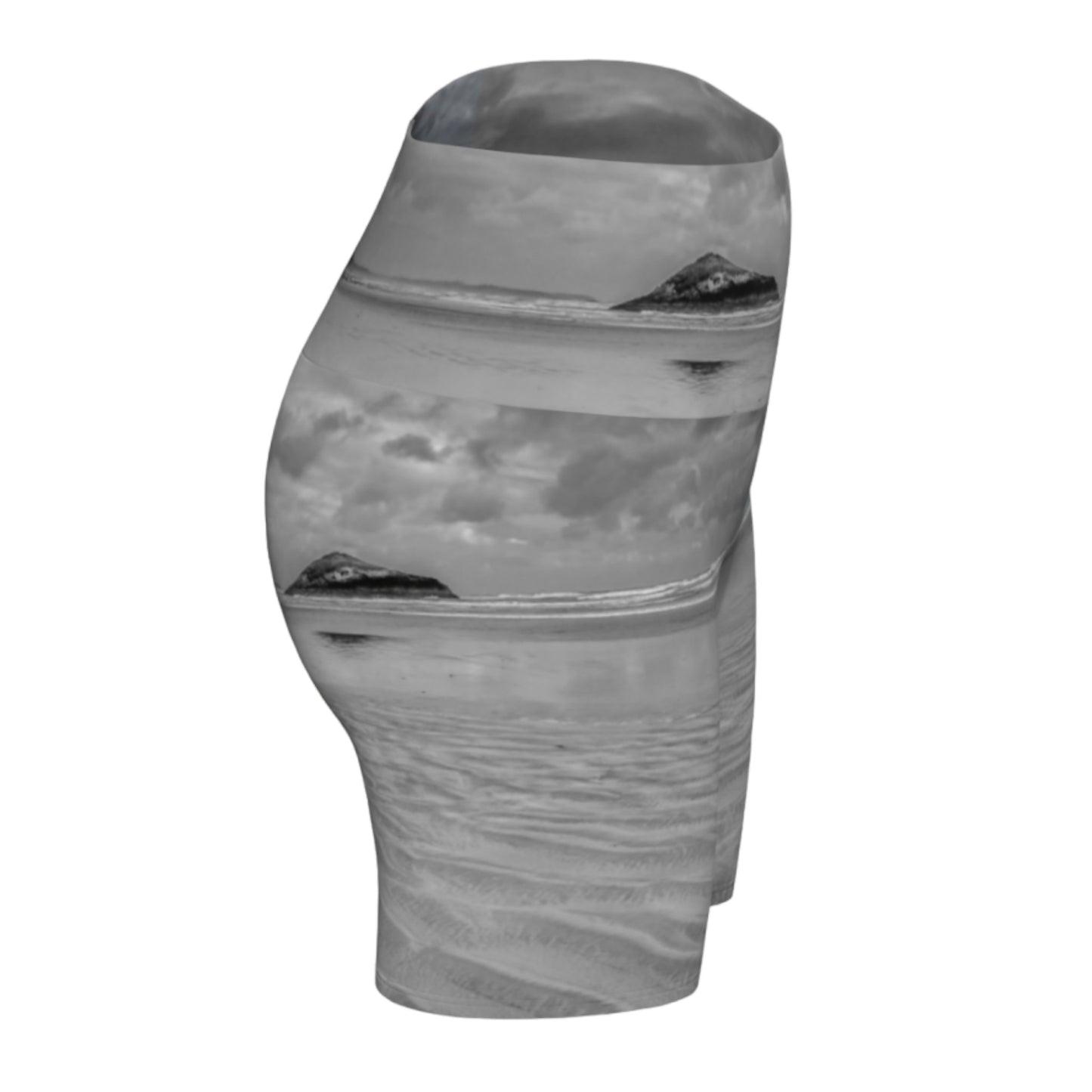 Long beach Tofino all over printed yoga shorts. The image is of lovekin rock at long beach tofino.