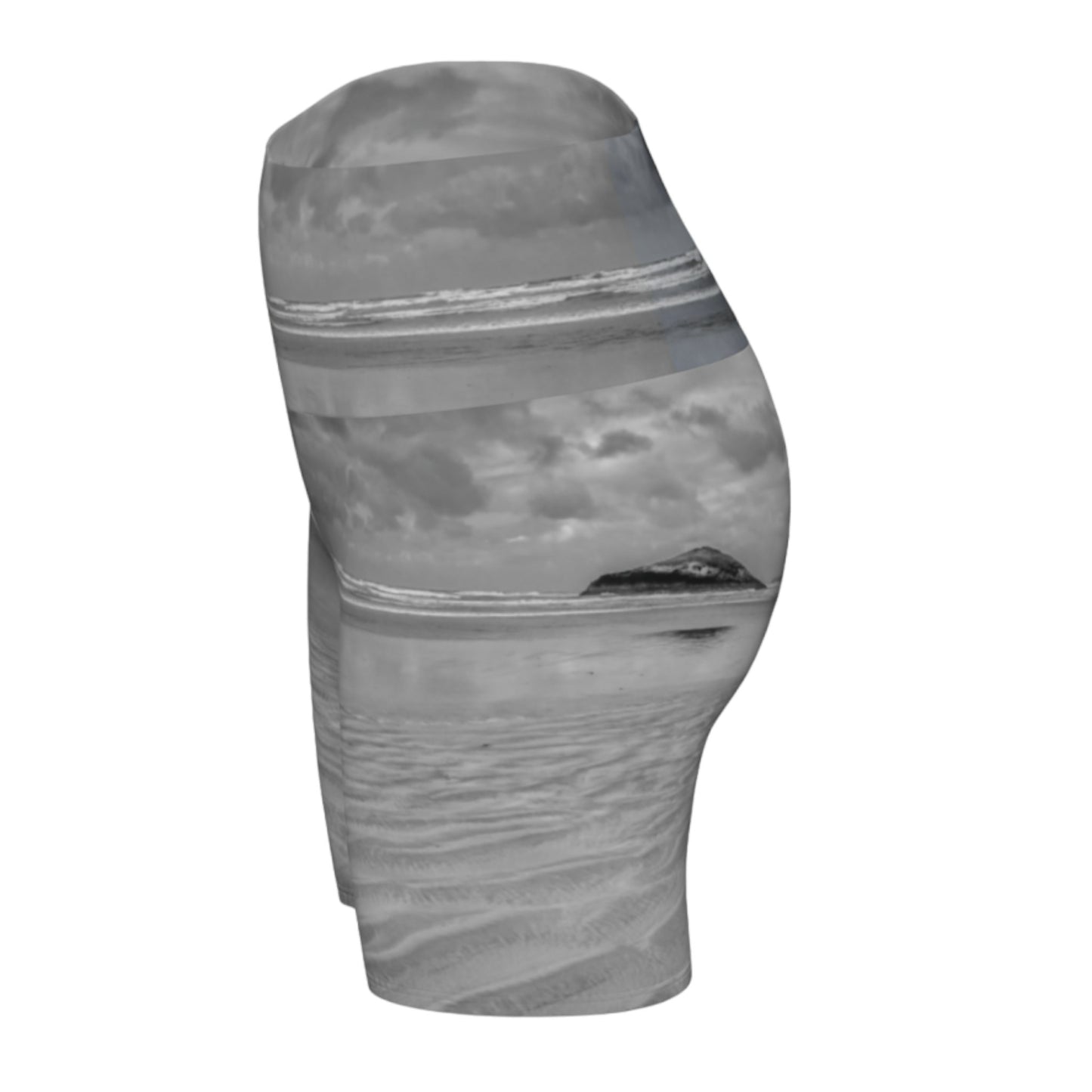 Long beach Tofino all over printed yoga shorts. The image is of lovekin rock at long beach tofino.