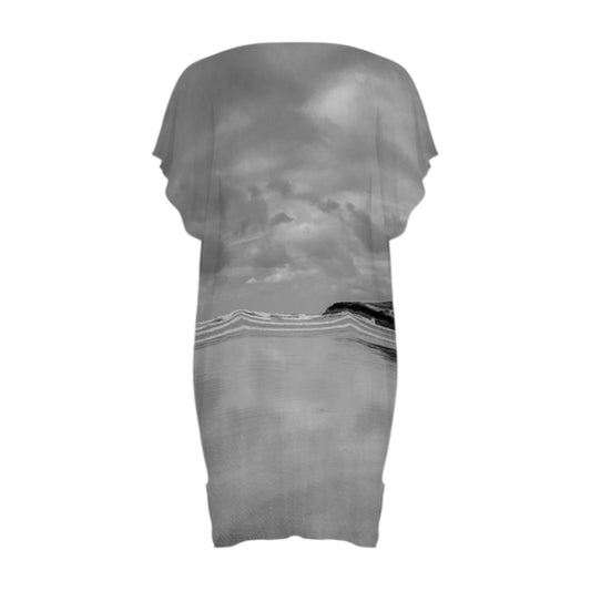 All over print beach dress with image of Long Beach Tofino.