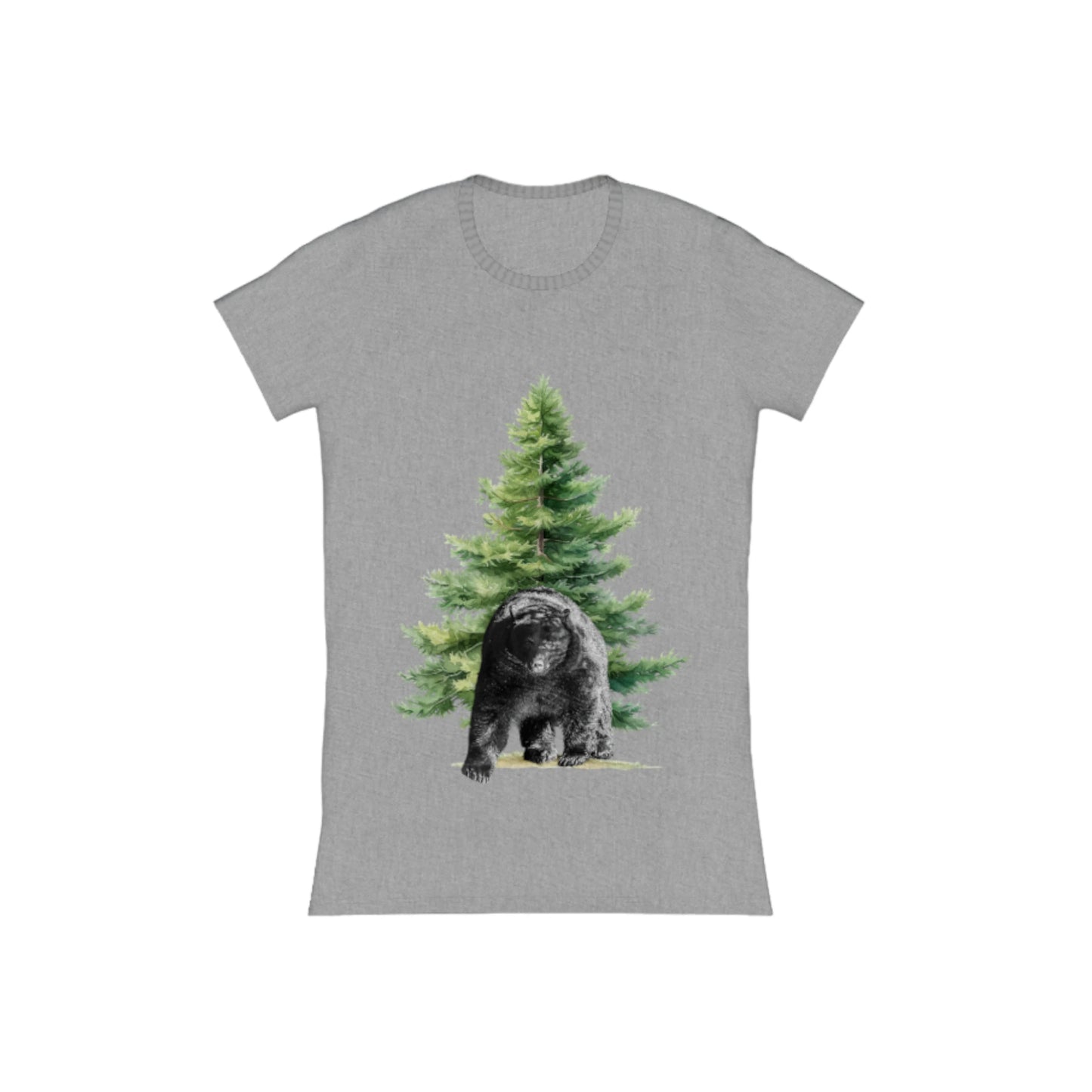 Observant Bear Comfort Slim Fit T-Shirt. The image is of a bear in front of a tree. by van isle goddess dot com