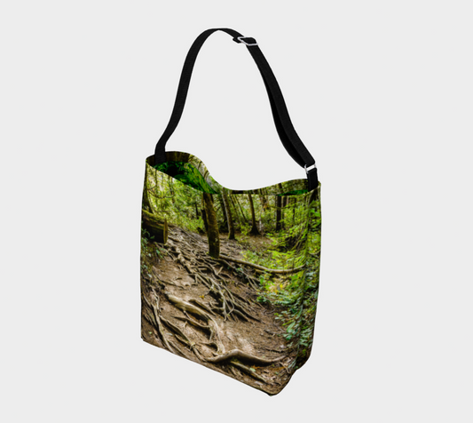 Nymph Falls Trail Neoprene Day Tote: Enchanting Forest Landscape Tote Bag