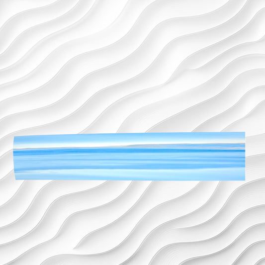 Ocean Blue Horizon long scarf is shown in its full length to show the full image.