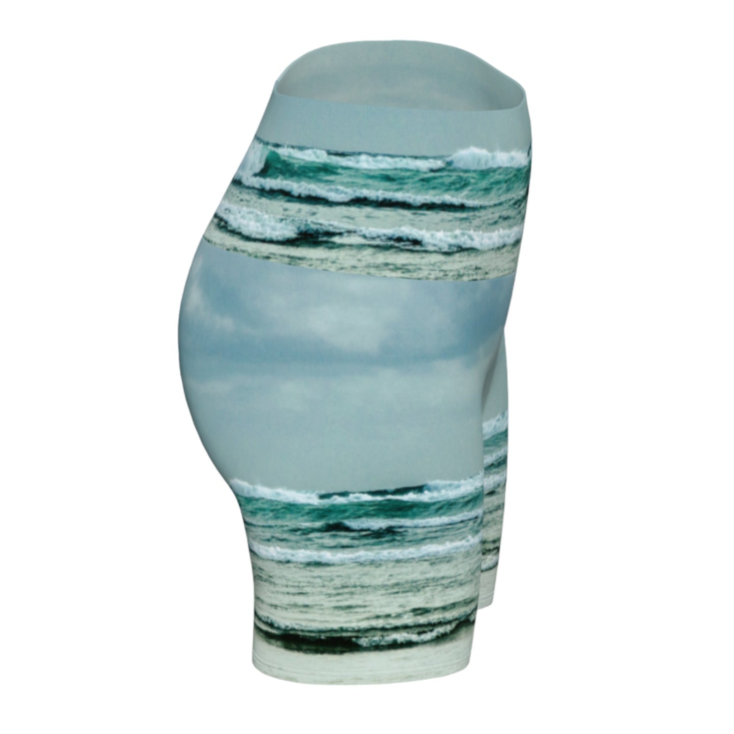 This all over printed Ocean Calling Tofino yoga shorts features an image of the waves at Long Beach Tofino.