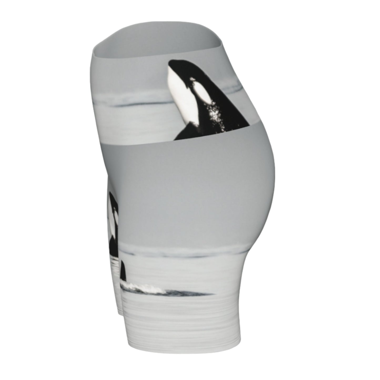 Orca Spy Hop Yoga Shorts is all over printed with a image of a orca in the spy hop position which is where they hover out of the water to look around.