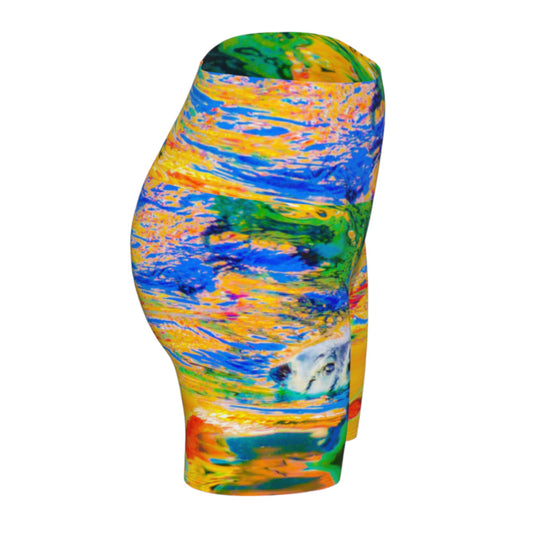 All over print Otter Art yoga shorts. Image is that of a sea otter.