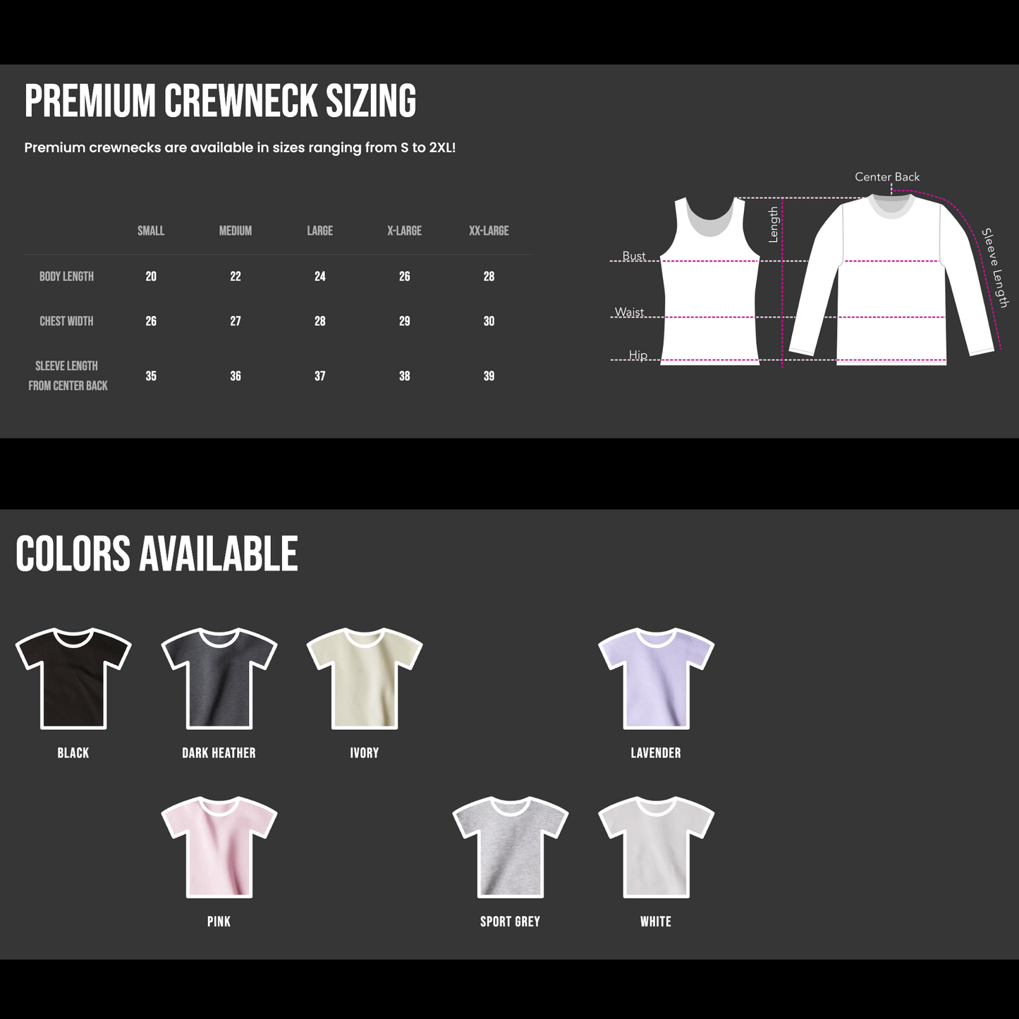 Premium Crewneck Size guide