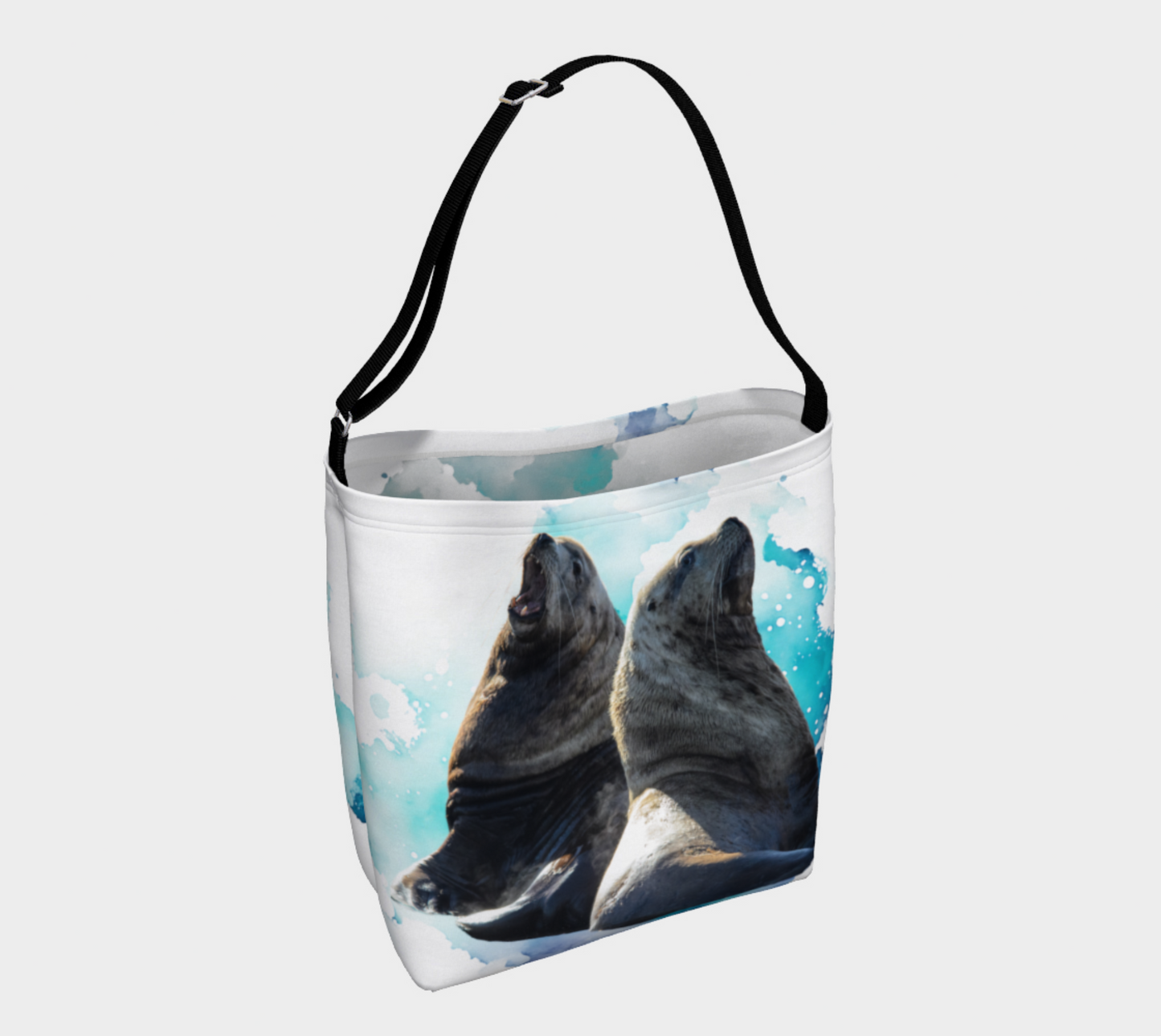 Sea Lions Communication Neoprene Day Tote: Engaging Coastal Wildlife Print Bag