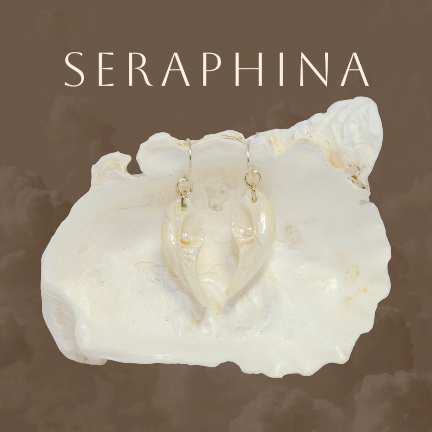 Seraphina natural seashell earrings with real baby freshwater pearls.