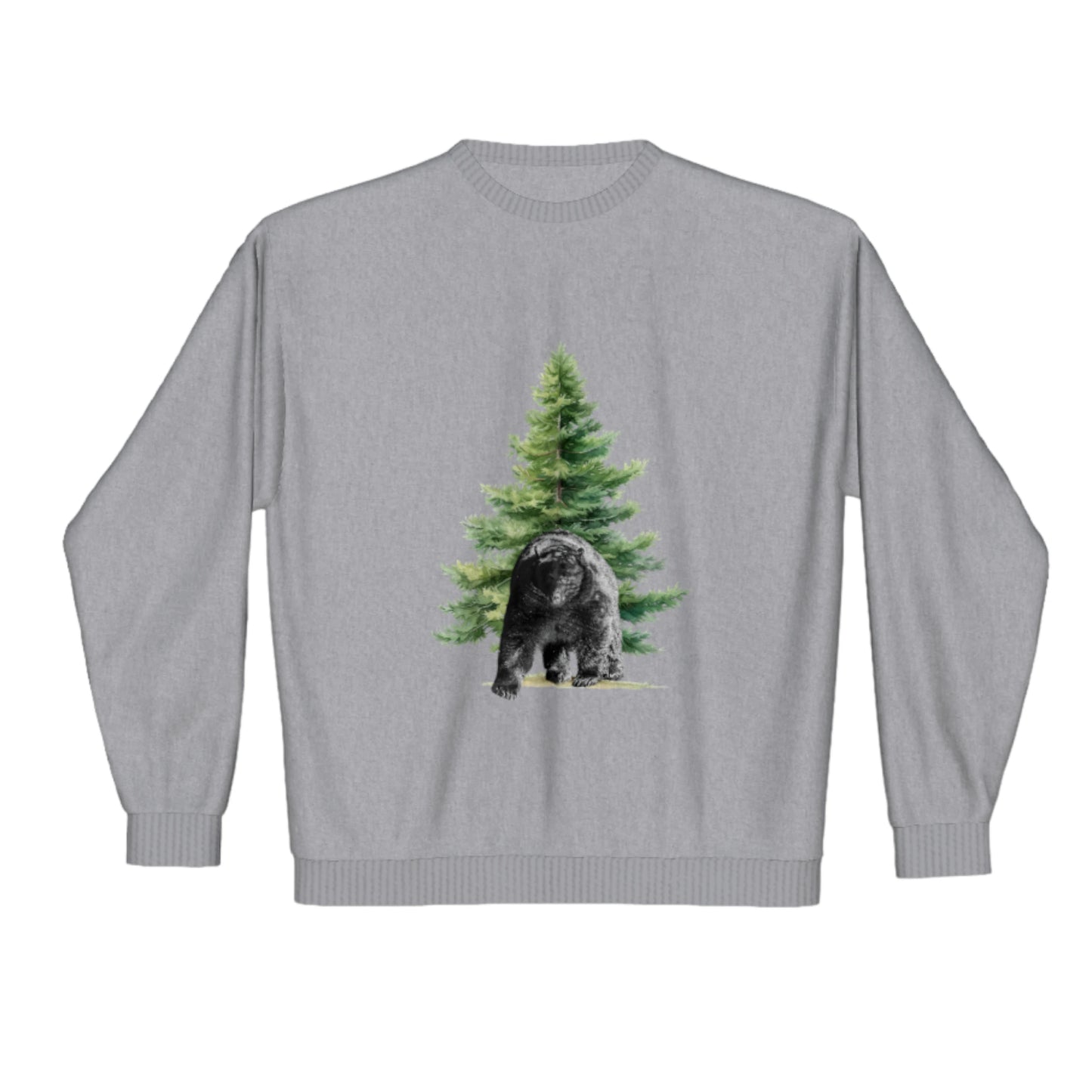 Observant Bear Premium Crewneck Sweatshirt. The image is of a bear in front of a tree.