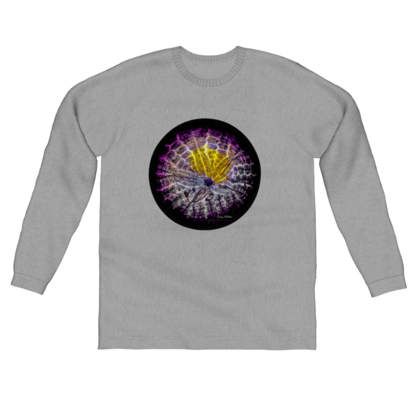 Spotlight Sand Dollar Comfort Long Sleeve Unisex T-shirt. The image on the front is that of a sand dollar. by van isle goddess dot com