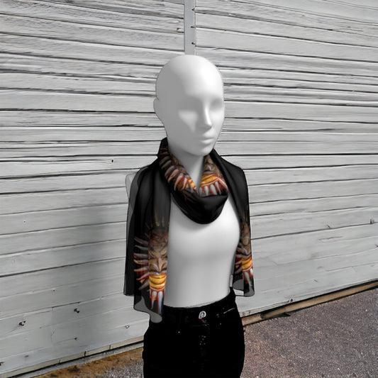 Sun Mask long scarf shown worn around the neck