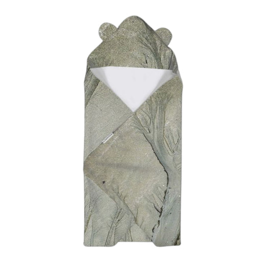 Green hooded towel with bear ears on a white background