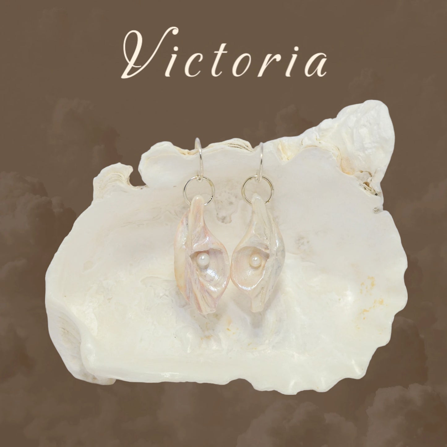 Victoria natural seashell earrings with real baby freshwater pearls.