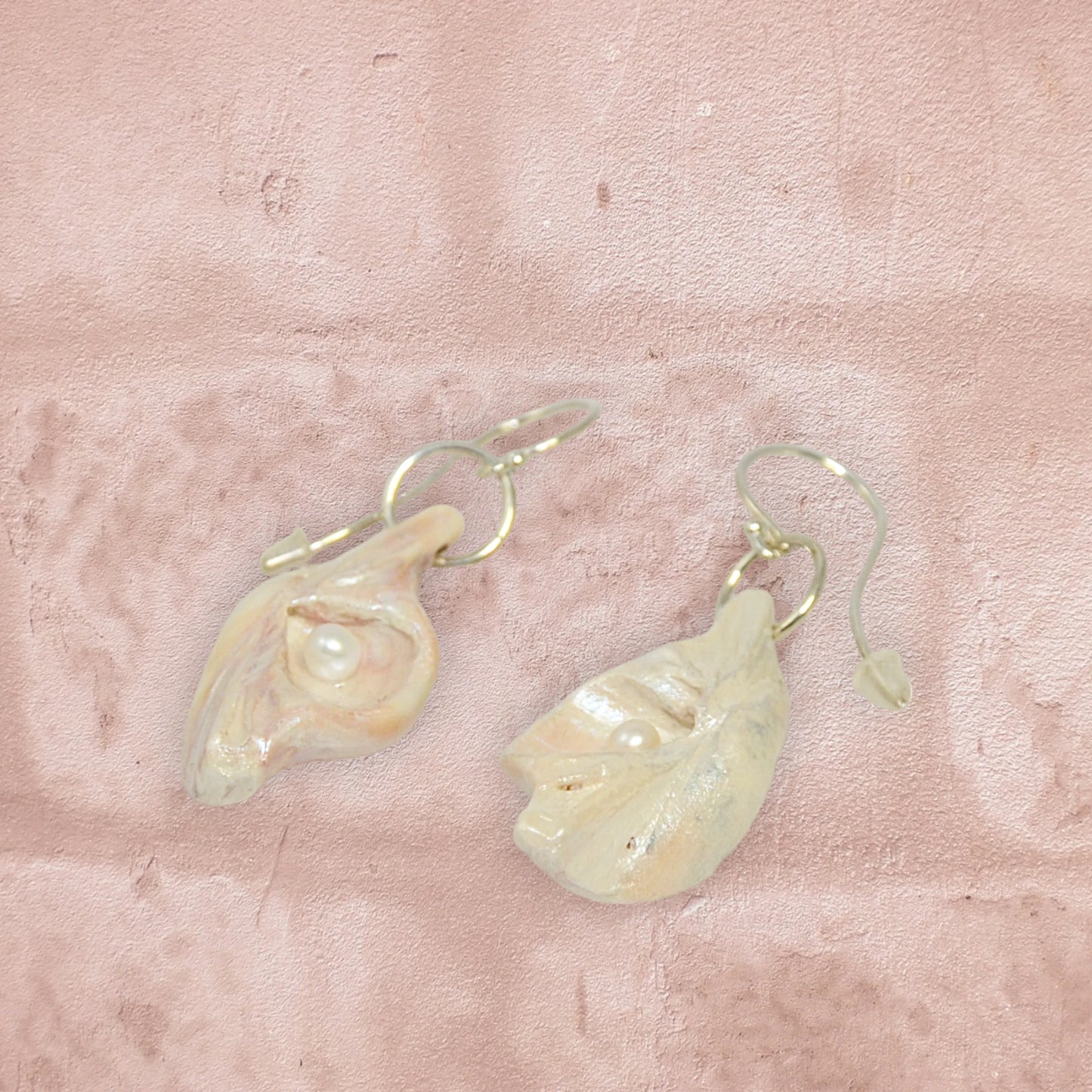 Victoria natural seashell earrings with real baby freshwater pearls.