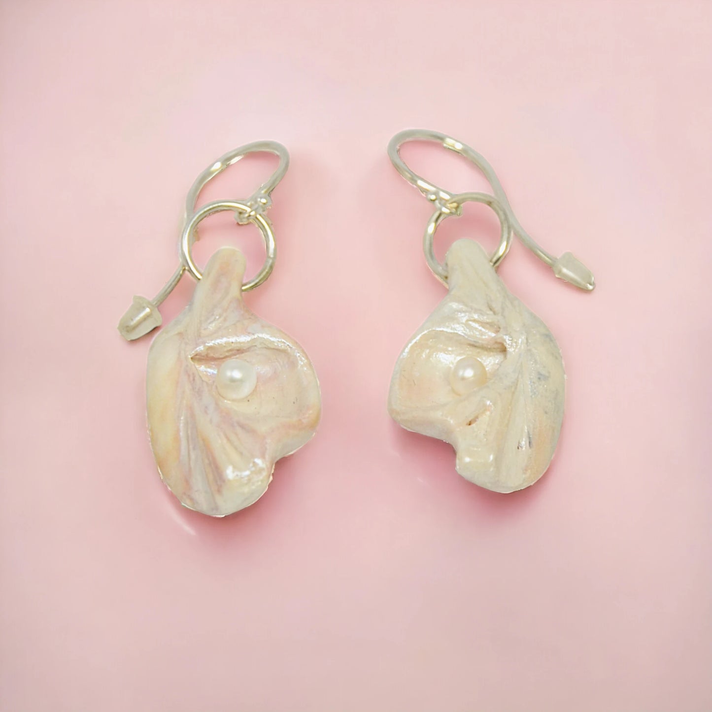 Victoria natural seashell earrings with real baby freshwater pearls.