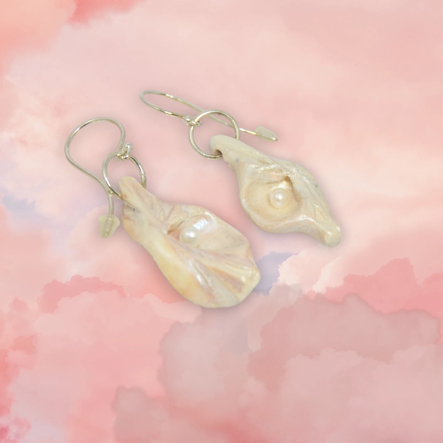 Victoria natural seashell earrings with real baby freshwater pearls.