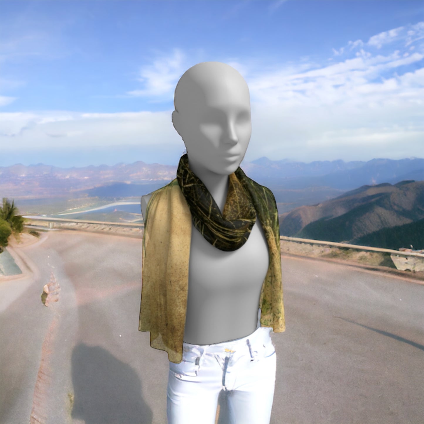 Vintage Beach long scarf shown worn around the neck