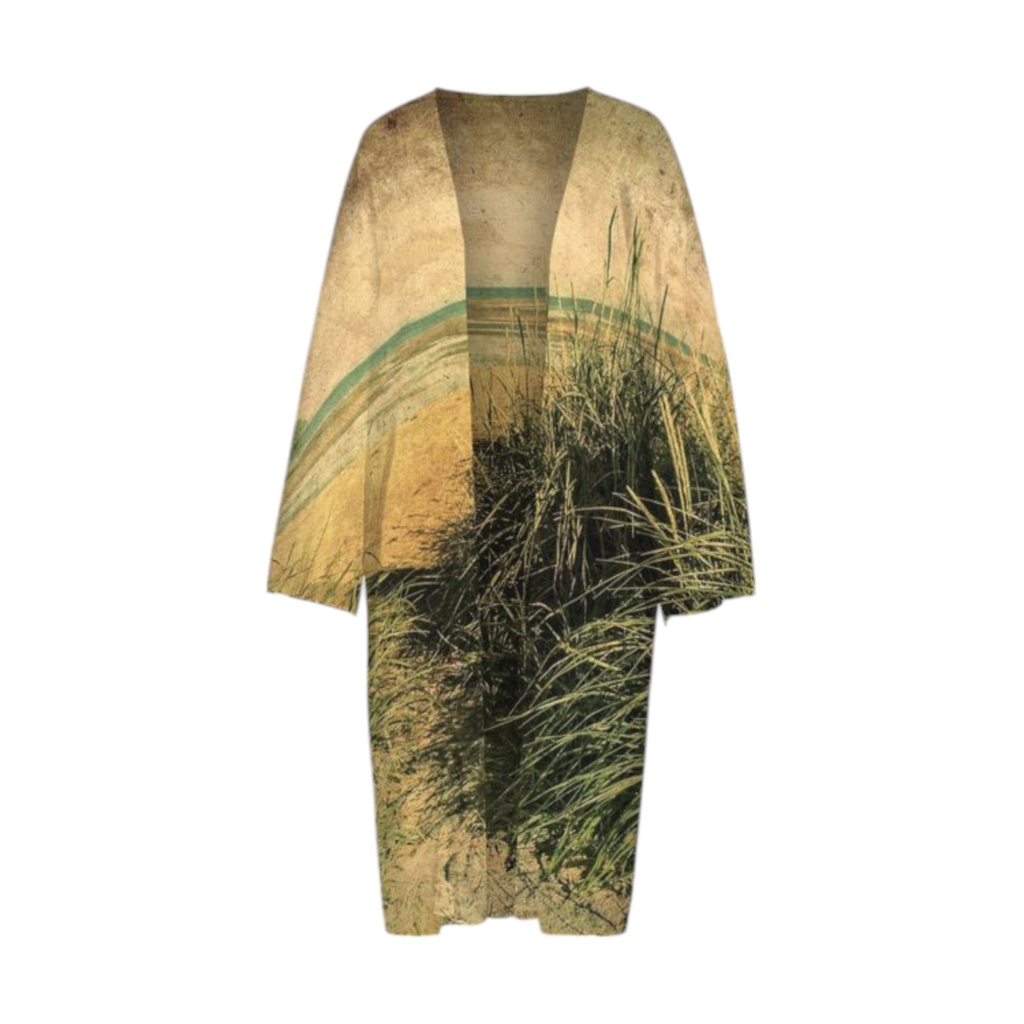 Vintage beach all over print long sleeve kimono.