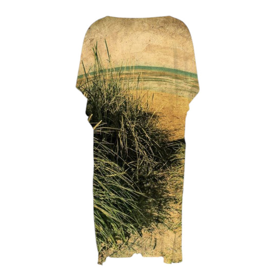 Reverse Side All over print short sleeve kimono wrap featuring a nostalgic beach scene of Parksville Beach.