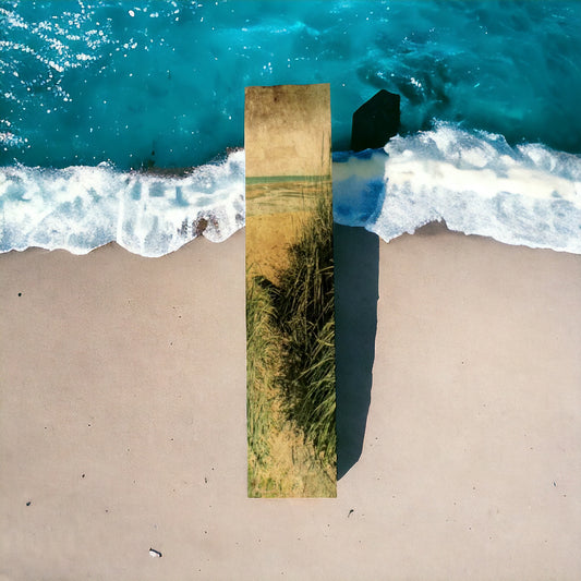 Vintage Beach long scarf shown full length on the beach.