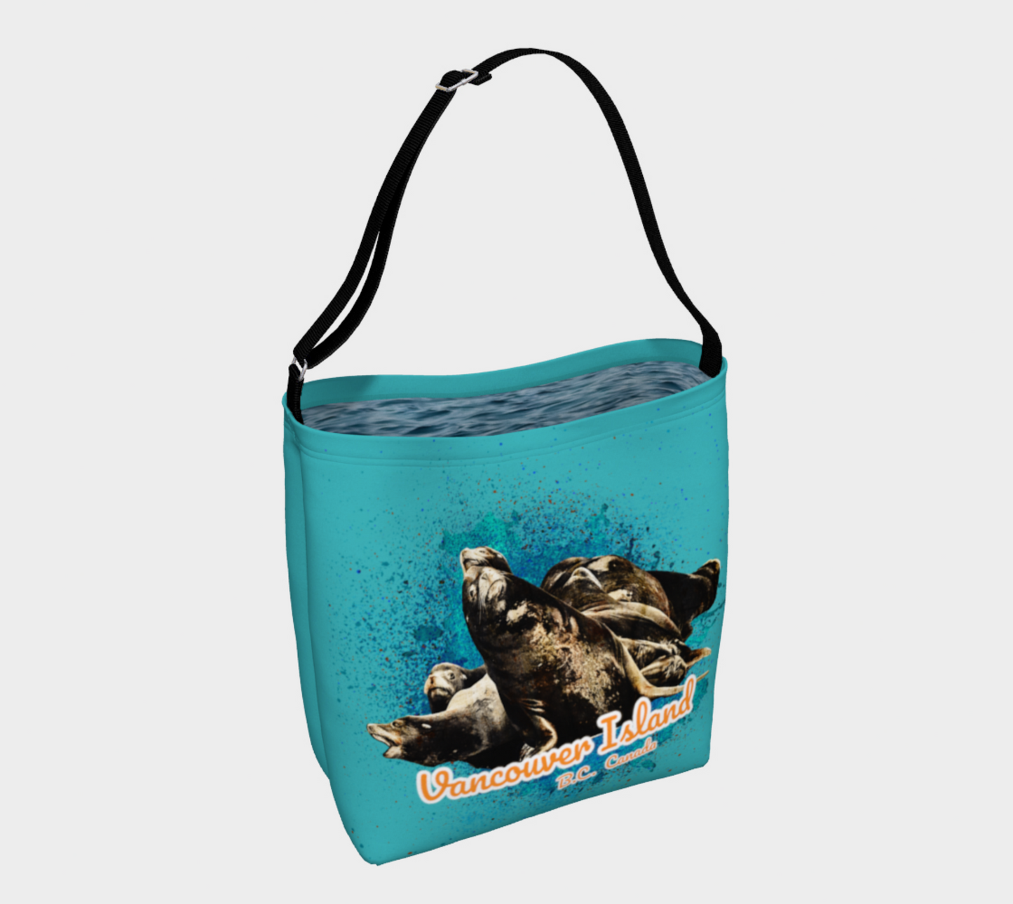 "What's Up?" Sea Lions Vancouver Island BC Canada Neoprene Day Tote: Souvenir Wildlife Print Bag