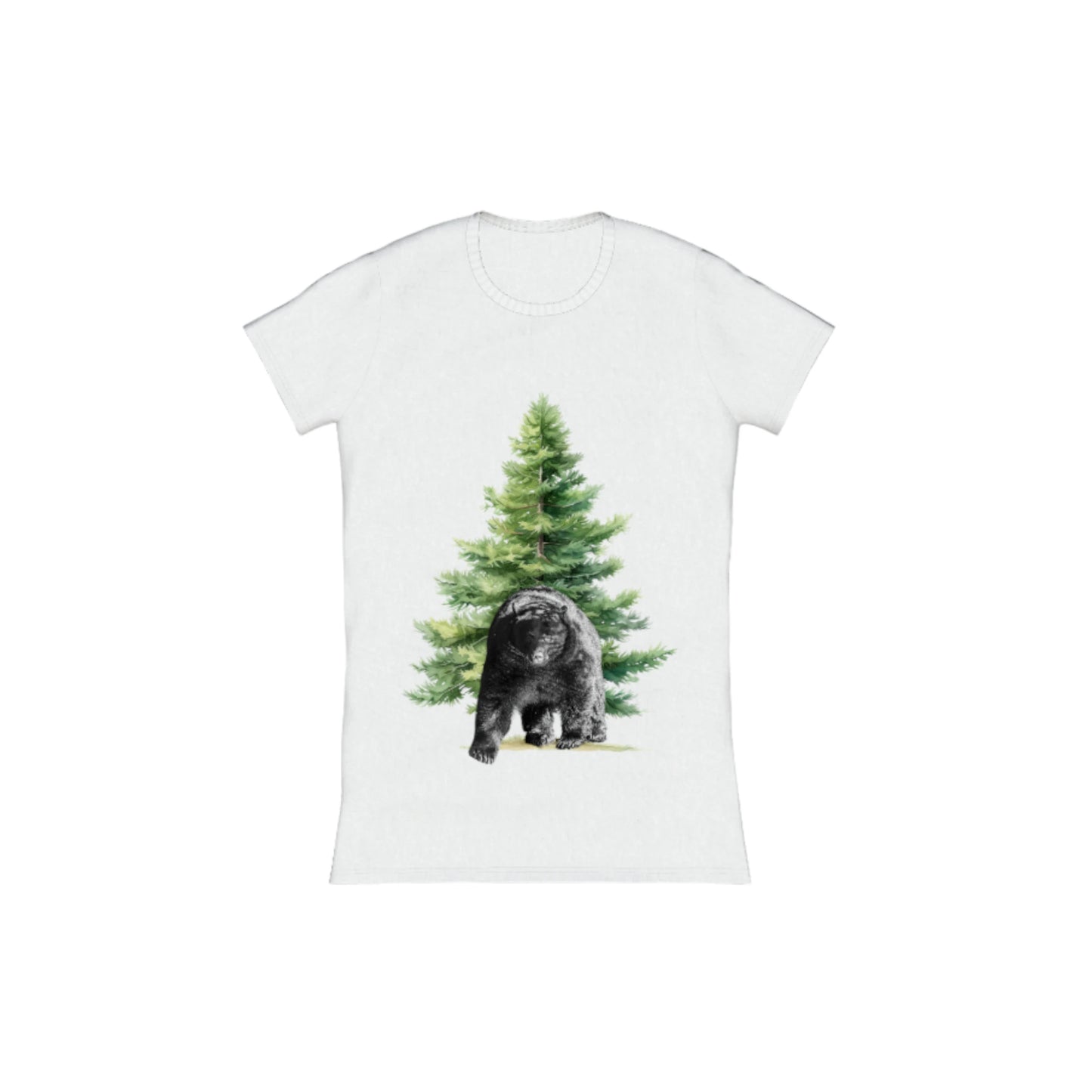 Observant Bear Comfort Slim Fit T-Shirt. The image is of a bear in front of a tree. by van isle goddess dot com