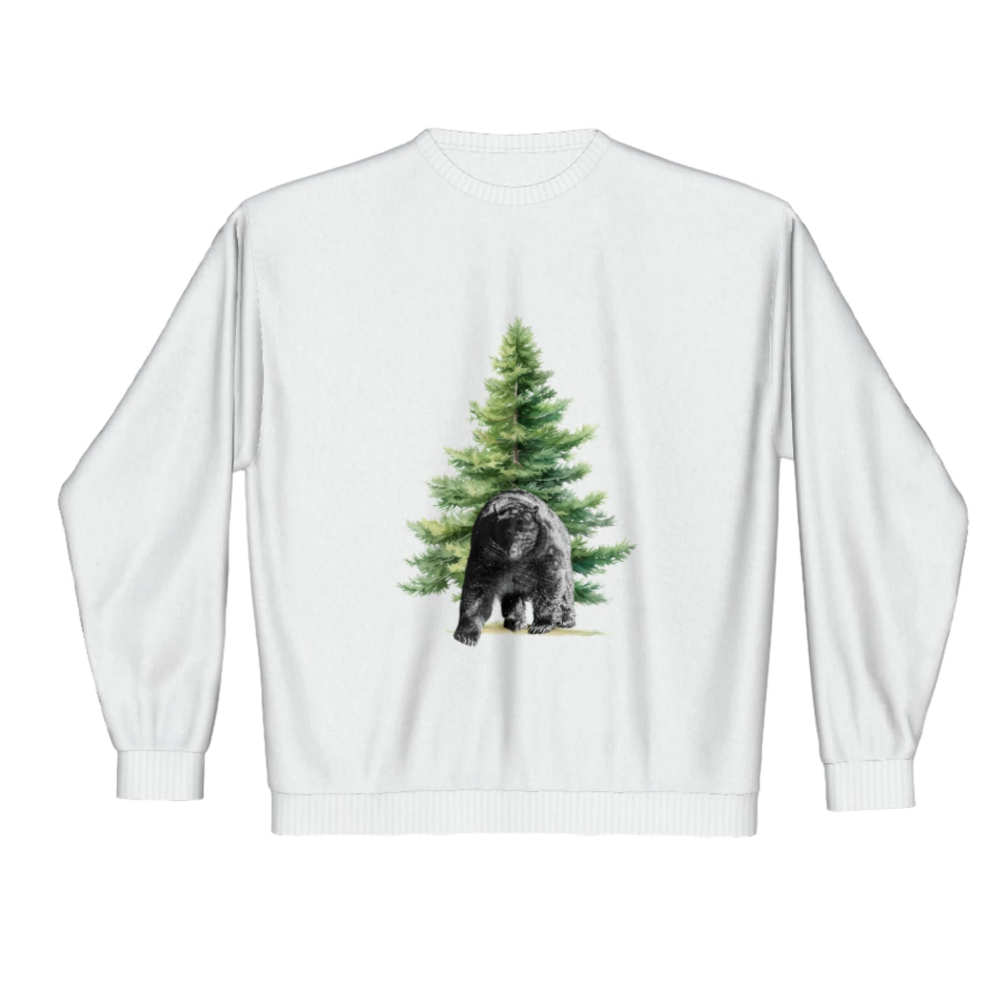 Observant Bear Premium Crewneck Sweatshirt. The image is of a bear in front of a tree.