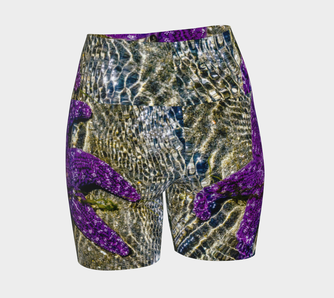 Amazing Starfish Yoga shorts features an all over print of an amazing purple starfish just under the water at low tide.