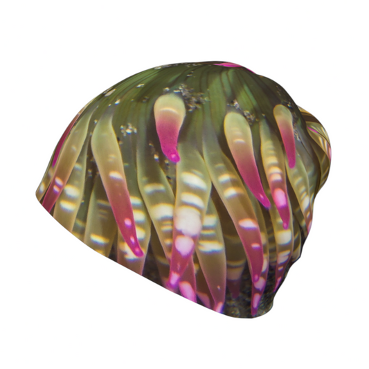 Left side Enchanted Sea Anemone Beanie by Roxy Hurtubise VanIsleGoddess.Com