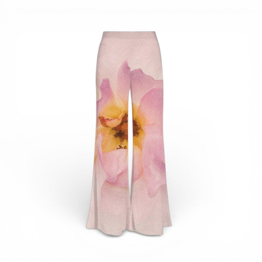 Van Isle Goddess Center of My Universe Rose Carla Palazzo pants in pink ITY knit with a wide-leg floral print design.