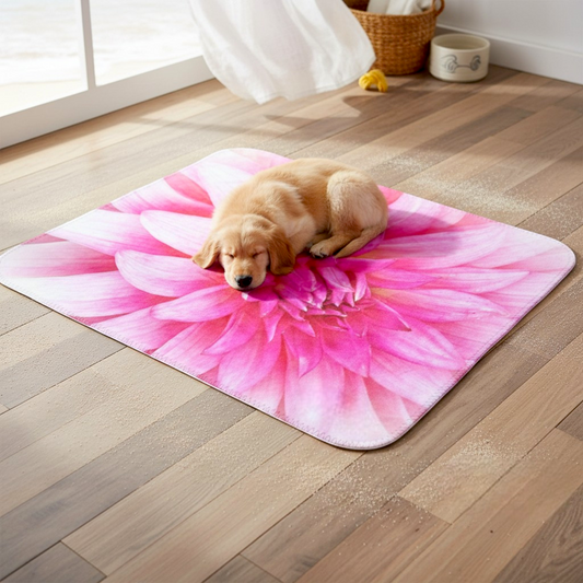 Van Isle Goddess Summer Dahlia Coastal Blanket, pink dahlia flower print, double-thick minky fabric, OEKO-TEX certified.